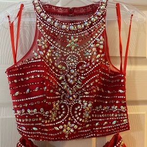 Red two piece mermaid dress from Promgirl.com